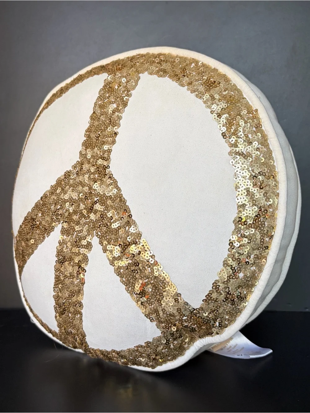 Pottery Barn Teen Sequin Peace Throw Pillow White Gold Bedroom Decor
